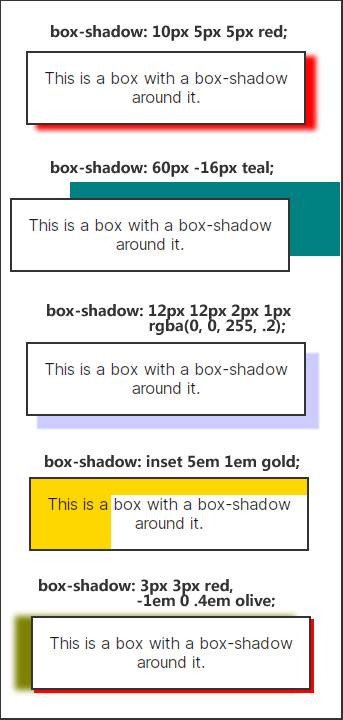 box-shadow 各種值的陰影效果