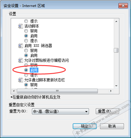 允許剪貼板進行編程訪問選擇啟用